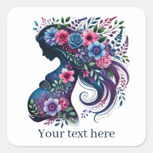 Adesivo Quadrado Mamãe grávida e mulher branca adiciona texto