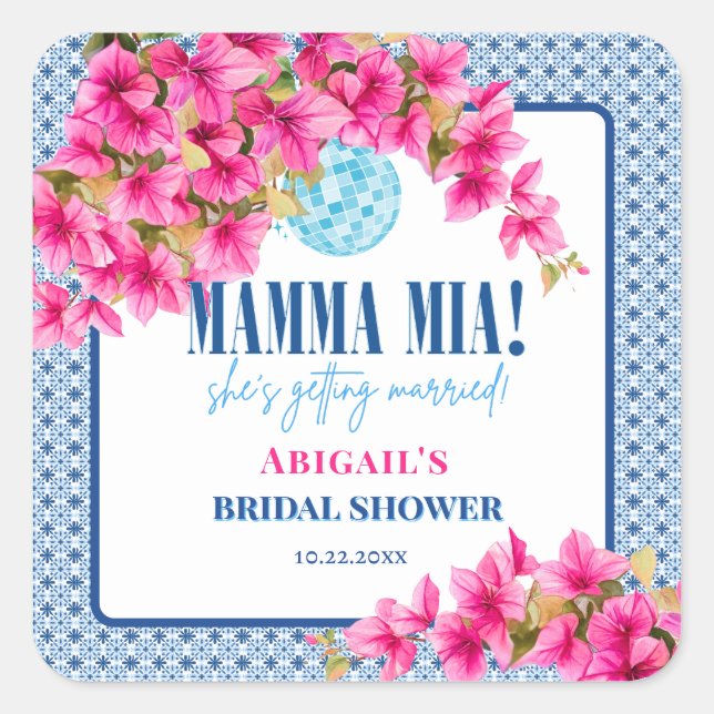 Adesivo Quadrado Mamma Mia Bridal Shower (Frente)