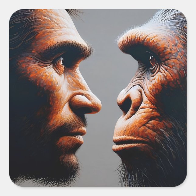 Adesivo Quadrado  man confronting his evolutionary origin (Frente)