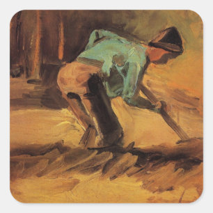 Adesivo Quadrado Man Stooping with Stick or Spade by Van Gogh