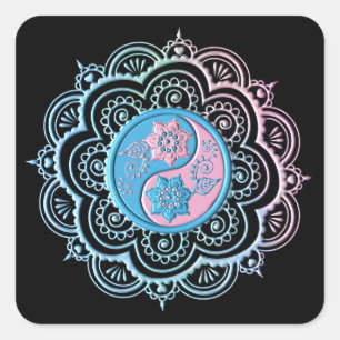 Adesivo Quadrado Mandala Azul e Rosa