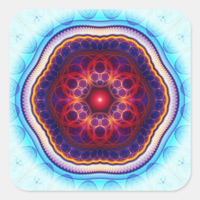 Adesivo Quadrado Mandala azul-fractal harmônica (Frente)