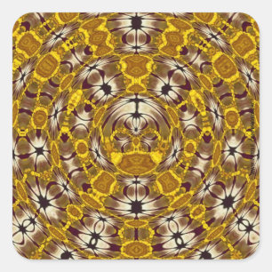 Adesivo Quadrado Mandala Boho Padrão Floral Dourado