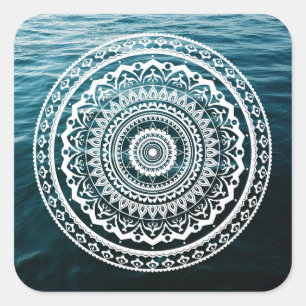 Adesivo Quadrado Mandala Branca Deixe o mar te libertar