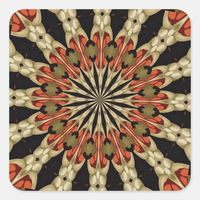 Adesivo Quadrado Mandala Coral com Café e Creme (Frente)