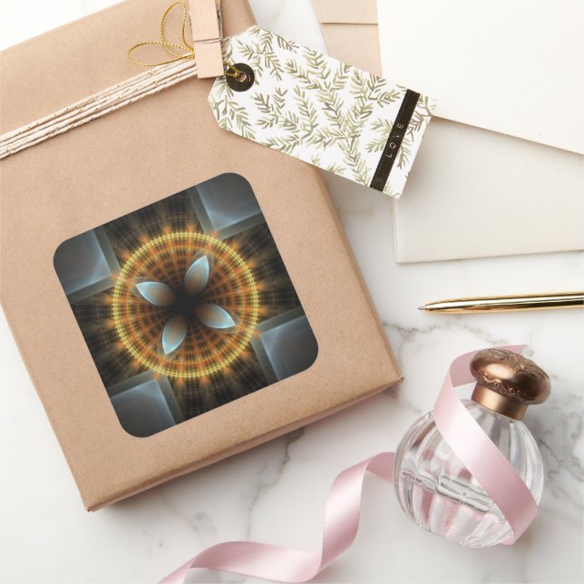 Adesivo Quadrado Mandala de padrão fractal da fada ornamentado (Presentear)