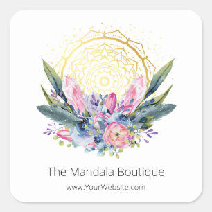 Adesivo Quadrado Mandala Dourada Cristais Rosa Fotografia Psíquica