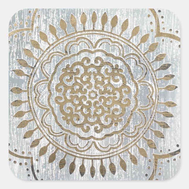 Adesivo Quadrado Mandala Dourado Design (Frente)