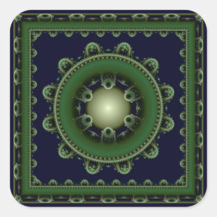 Adesivo Quadrado Mandala fractal harmônica verde