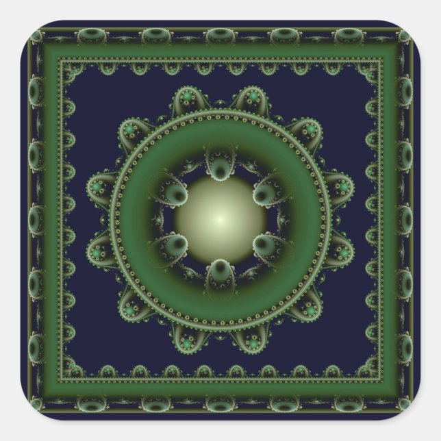 Adesivo Quadrado Mandala fractal harmônica verde (Frente)