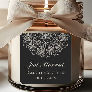 Adesivo Quadrado Mandala Indiano Boho Preto Casado Recém-Casados Ca