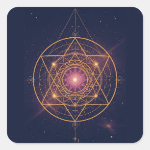 Adesivo Quadrado Mandala Luminoso de Harmonia Dourada