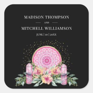 Adesivo Quadrado Mandala Metafísico de Cristais Florais Rosa Casame