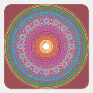 Adesivo Quadrado Mandala modelada vermelho
