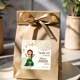 Adesivo Quadrado Mandala ouro com noiva indiana fofa personalizada