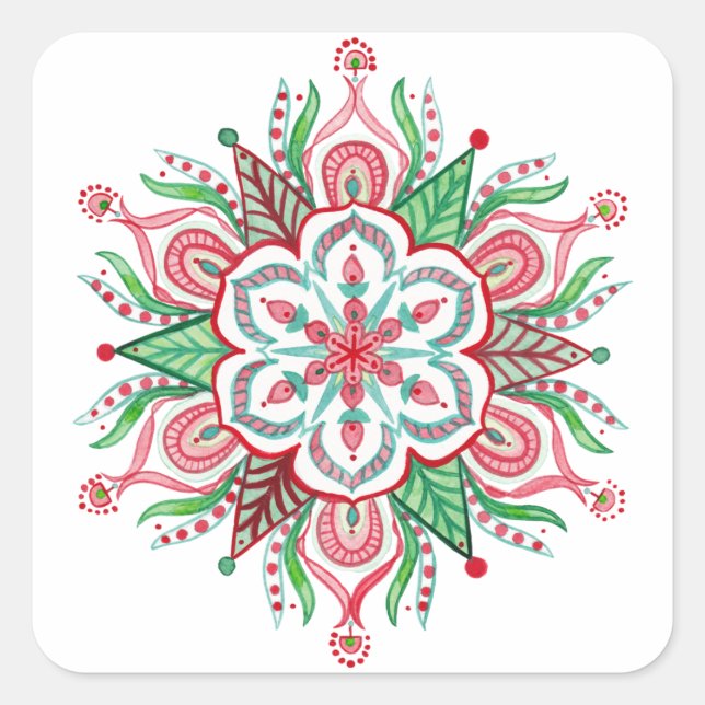 Adesivo Quadrado Mandala Snowflakers de Natal (Frente)