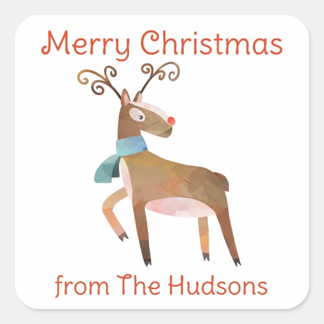 Adesivo Quadrado Maneira de Natal de Aquarela (Frente)