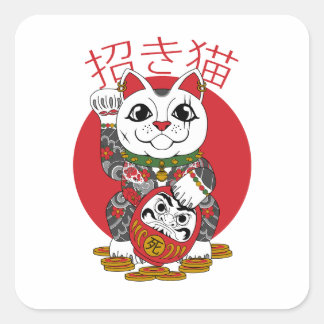 Adesivo Quadrado Maneki Neko Sticker