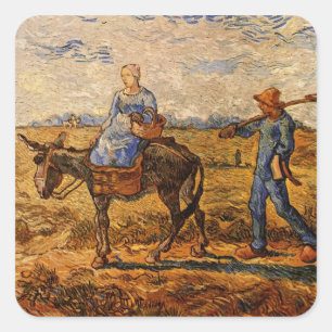 Adesivo Quadrado Manhã, Casal de Camponeses por Vincent van Gogh