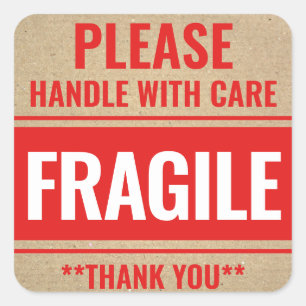 Adesivo Quadrado Manipulador Frágil Rustic Kraft Com Cuidado