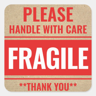 Adesivo Quadrado Manipulador Frágil Rustic Kraft Com Cuidado