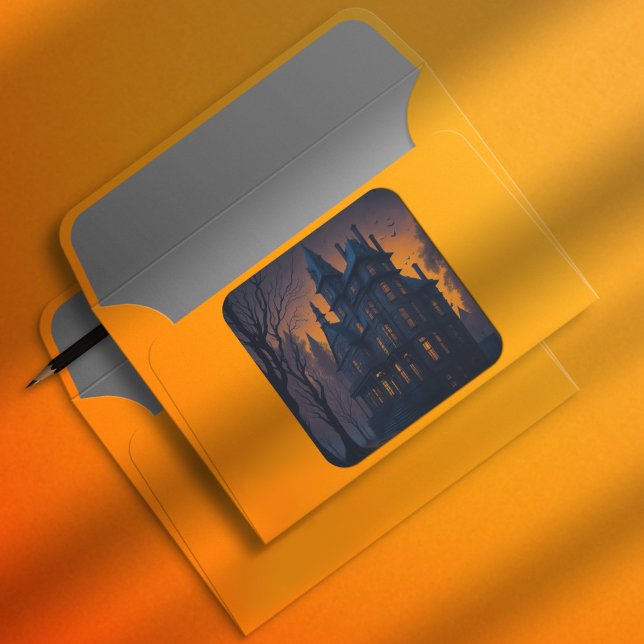 Adesivo Quadrado Mansão Assombrada ao Halloween Adulto (Criador carregado)