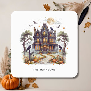 Adesivo Quadrado Mansão Assombrada Elegante de Halloween