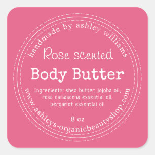 Adesivo Quadrado Manteiga Corporal Orgânica Artesanal Negócios Rosa