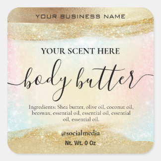 Adesivo Quadrado Manteiga Dourada do Arco-Íris Pastel