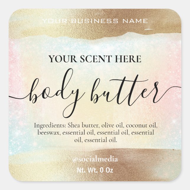 Adesivo Quadrado Manteiga Dourada do Arco-Íris Pastel (Frente)