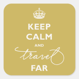 Adesivo Quadrado Mantenha a Calma e Viaje Longe Letra à Mão Dourado