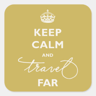 Adesivo Quadrado Mantenha a Calma e Viaje Longe Letra Dourada