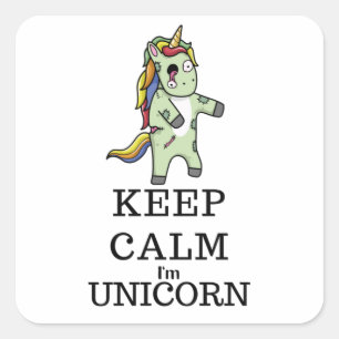 Adesivo Quadrado Mantenha calma, sou o zumbi do Unicorn Halloween