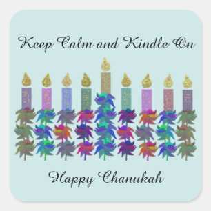 Adesivo Quadrado Mantenha calmo para inflamar em Chanukah