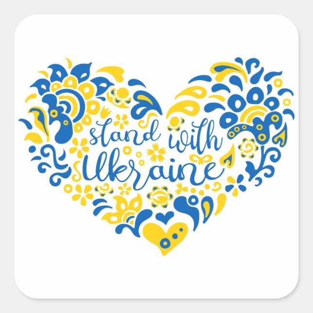 Adesivo Quadrado Mantenha-se firme com a Ucrânia, com as letras e o (Frente)