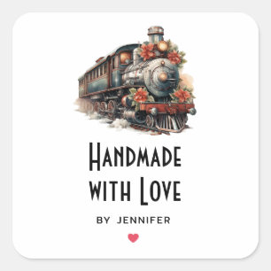Adesivo Quadrado Manuscrito Com Amor Vintage Vapor Train Christmas