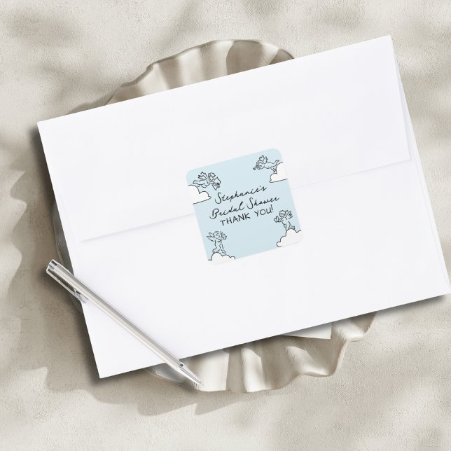 Adesivo Quadrado Mão Azul Desenhada Casamento Feito no Céu Chá de N (Criador carregado)