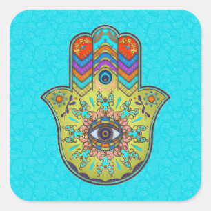 Adesivo Quadrado Mão colorida de Hamsa com paisley