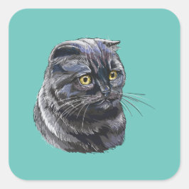 Adesivo Quadrado Mão desenhando engraçado gato britânico negro fofo