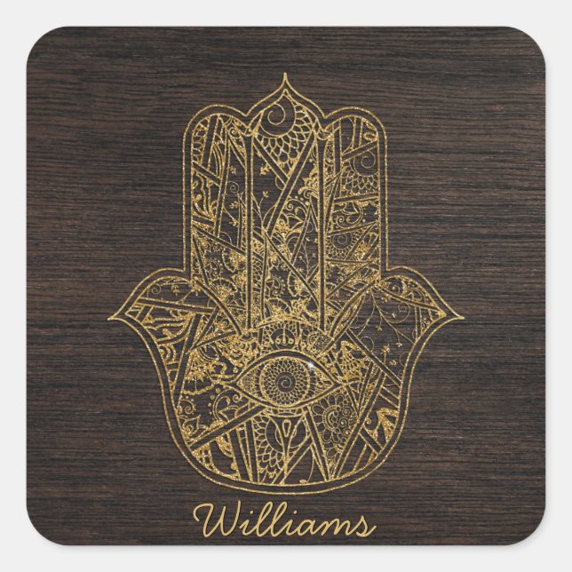 Adesivo Quadrado Mão do símbolo da Fátima amuleto design (Frente)