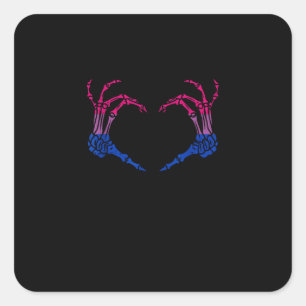 Adesivo Quadrado Mão do Skeleton Heart Bisexual Lgbt-Q Pride Skull