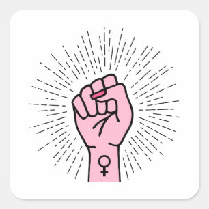 Adesivo Quadrado Mão feminista com símbolo feminino