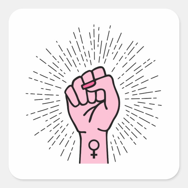 Adesivo Quadrado Mão feminista com símbolo feminino (Frente)