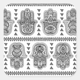 Adesivo Quadrado Mão indiana Doodle tirado de Hamsa