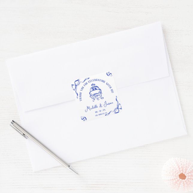 Adesivo Quadrado Mão Única Desenhada Arco Francês Obrigado (Envelope)