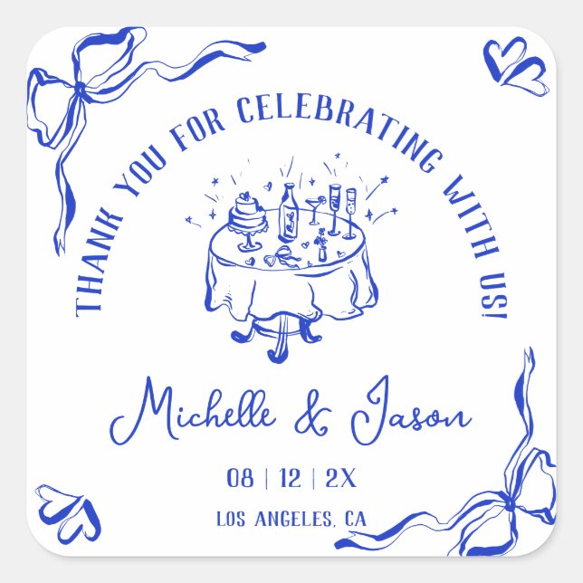 Adesivo Quadrado Mão Única Desenhada Arco Francês Obrigado (Frente)