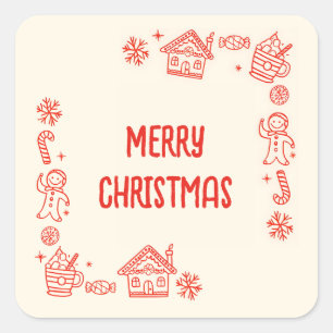 Adesivo Quadrado Mão Vermelha Desenhada Rabo Quente Feliz Natal