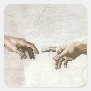 Adesivo Quadrado Mãos de Michelangelo Criação de Adão Arte Fina