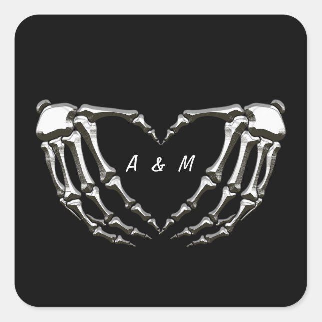 Adesivo Quadrado Mãos Góticas de Esqueleto Personalizadas em Forma  (Frente)