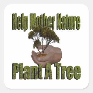 Adesivo Quadrado Mãos Segurando Uma Árvore Crescente, Ajudem A Na